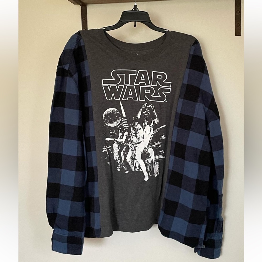 StarWars Upcycled Flannel Long Sleeve shirt